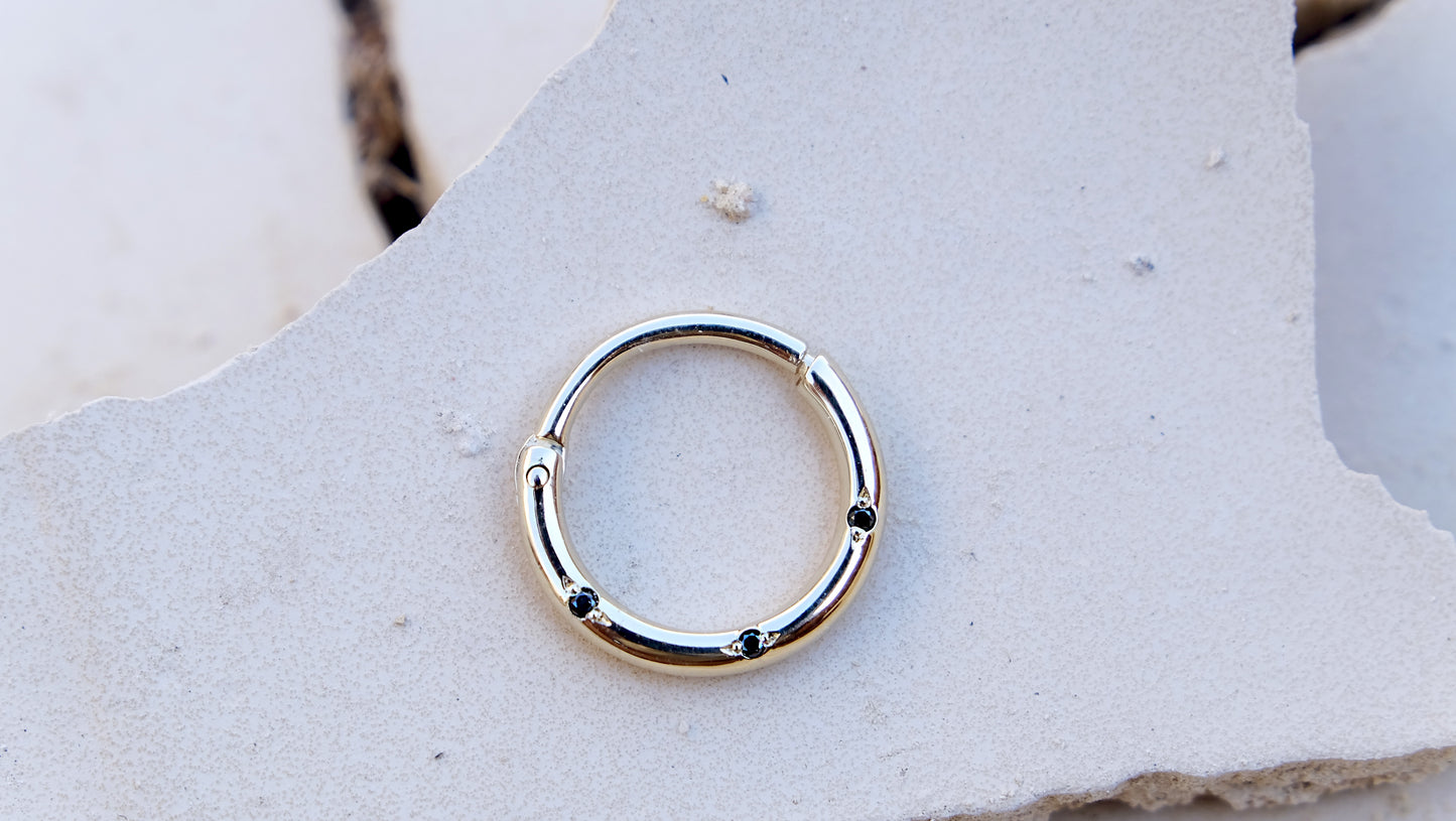 TRIO Piercing 14K Solid Gold Clicker Hoop Set With 3 Gems