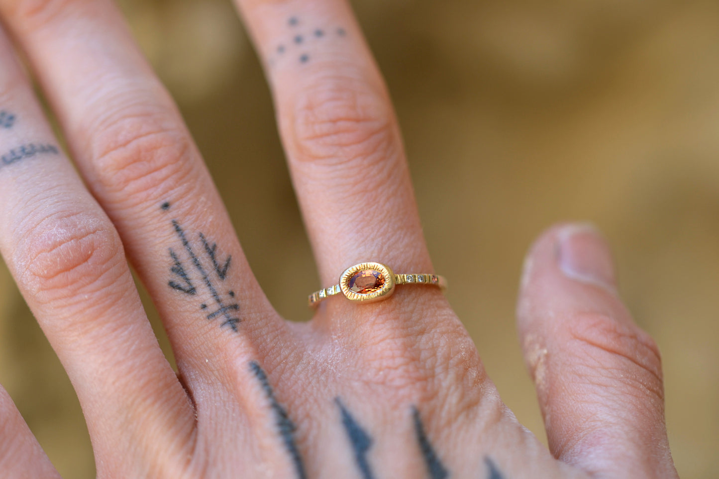 CORE Ring- 14K Solid Gold Orange Sapphire, Lab Diamonds & Peachy Sapphires