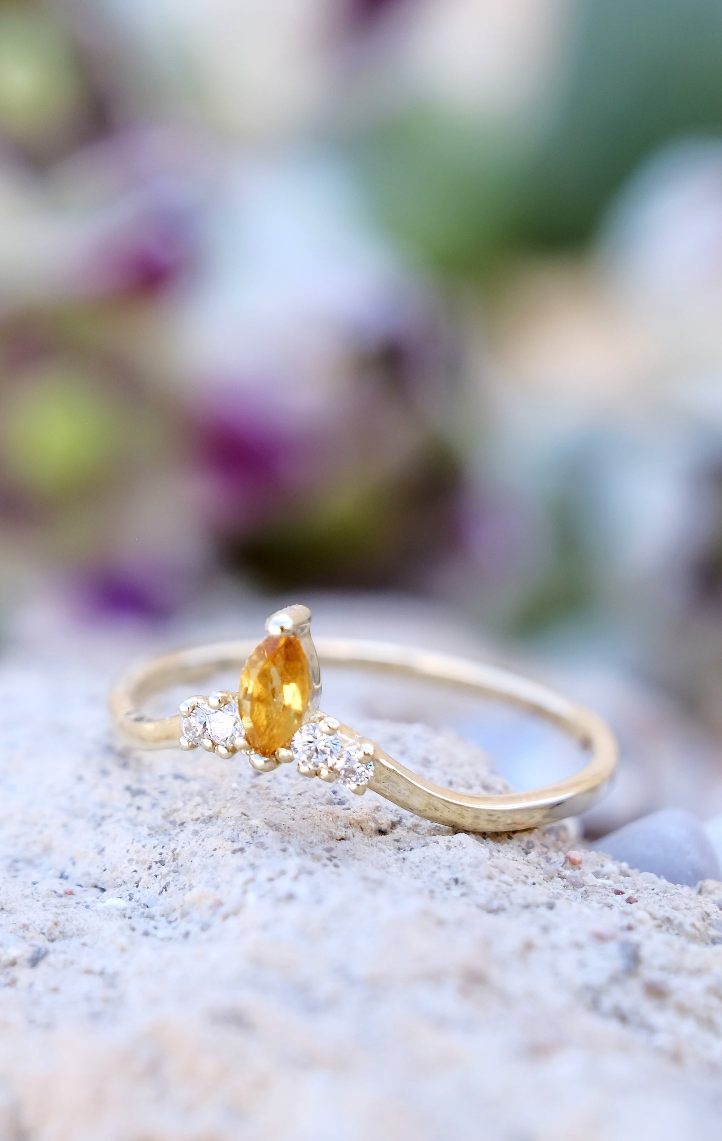 CROWN Ring 14K Gold Natural Citrine and Lab Diamonds