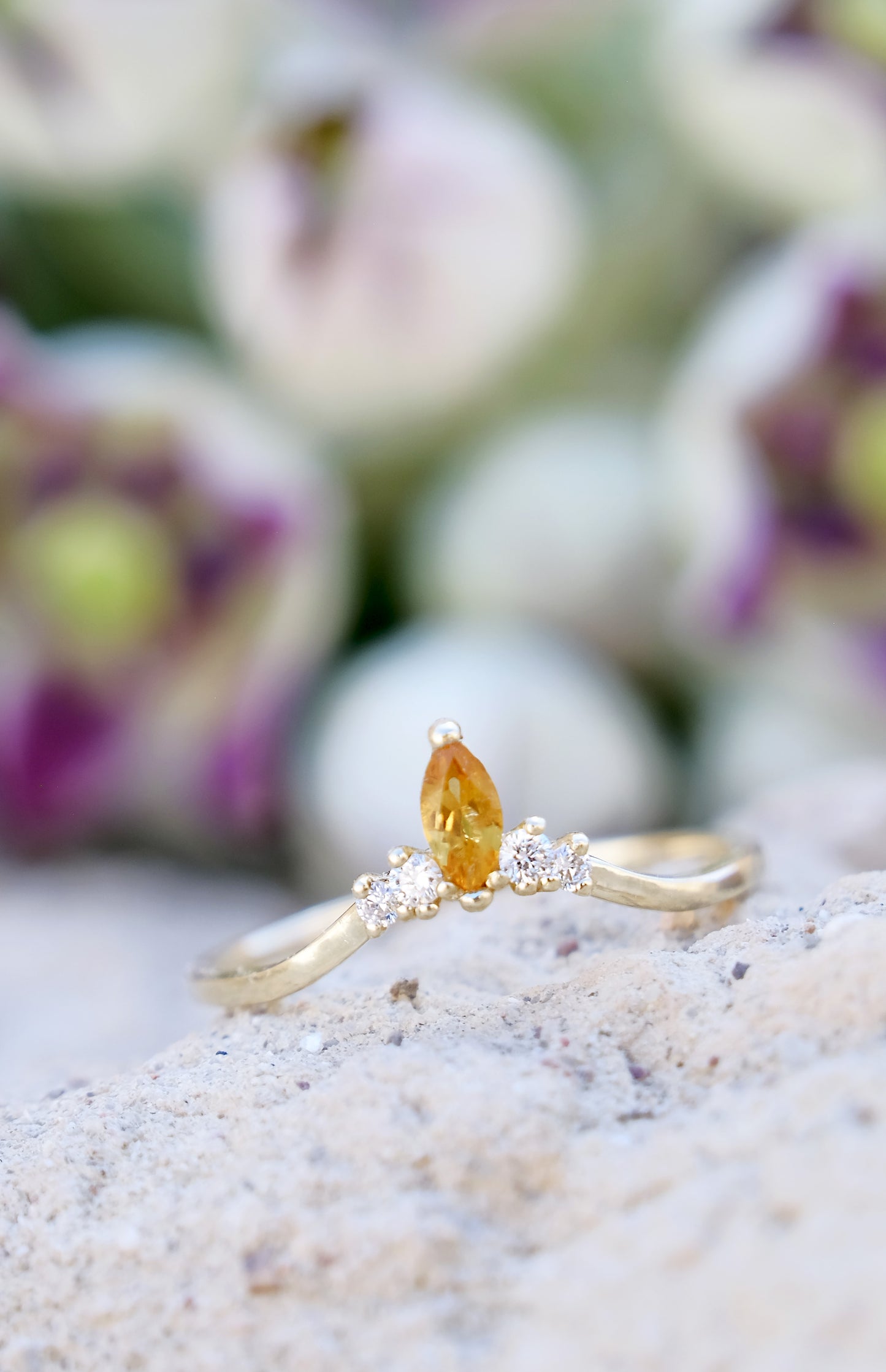 CROWN Ring 14K Gold Natural Citrine and Lab Diamonds
