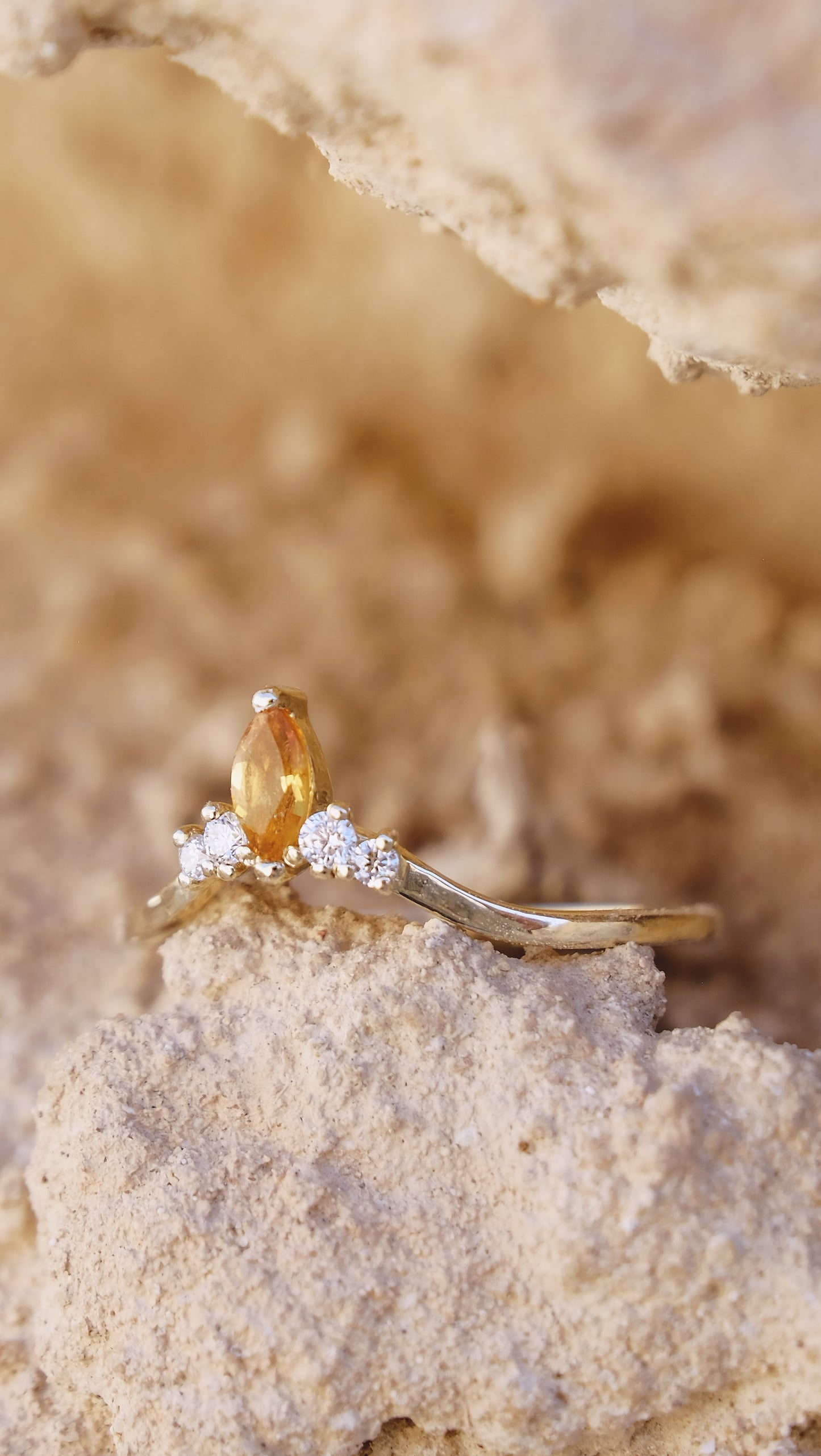 CROWN Ring 14K Gold Natural Citrine and Lab Diamonds