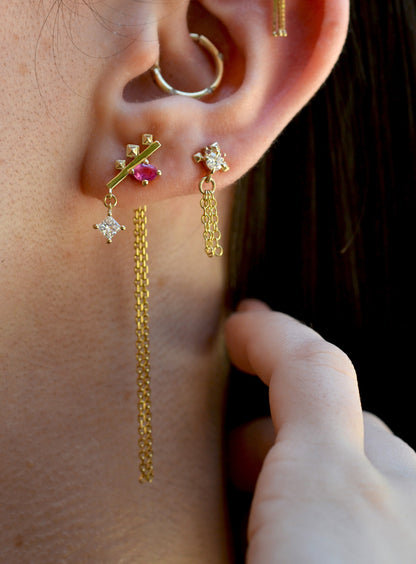 LASH GAZE 14K Solid Gold Stud Dangle Earrings