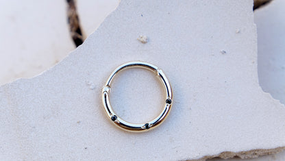 TRIO Piercing 14K Solid Gold Clicker Hoop Set With 3 Gems