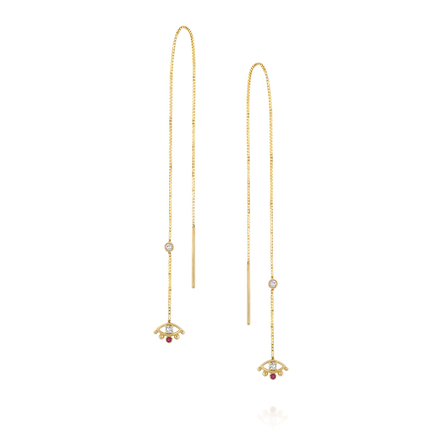 MAHA 14k Solid Yellow Gold Diamonds and Ruby Earrings