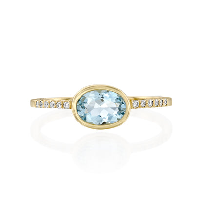 BHAVANI Ring 14K Gold Natural Aquamarine and White Diamonds