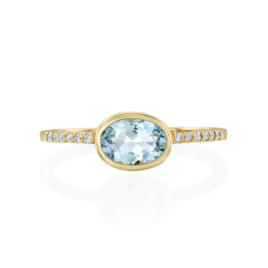 BHAVANI Ring 14K Gold Aquamarine and White Diamonds