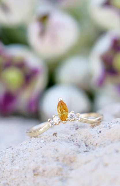 CROWN Ring 14K Gold Natural Citrine and Lab Diamonds