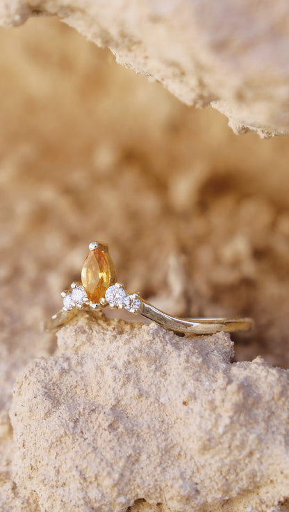 CROWN Ring 14K Gold Natural Citrine and Lab Diamonds