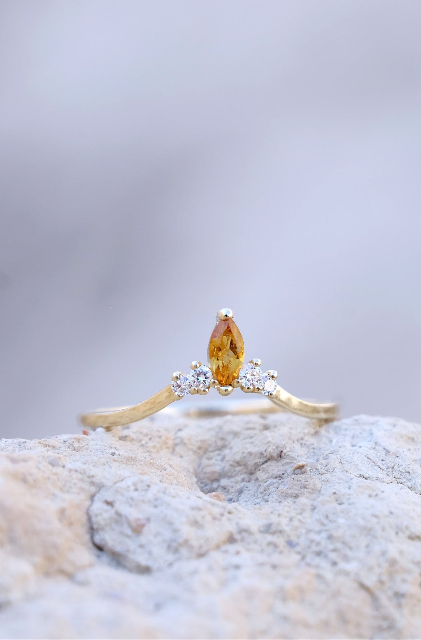 CROWN Ring 14K Gold Natural Citrine and Lab Diamonds