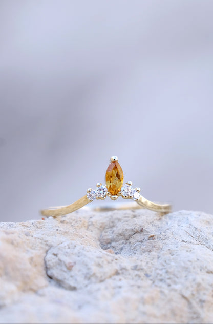 CROWN Ring 14K Gold Natural Citrine and Lab Diamonds