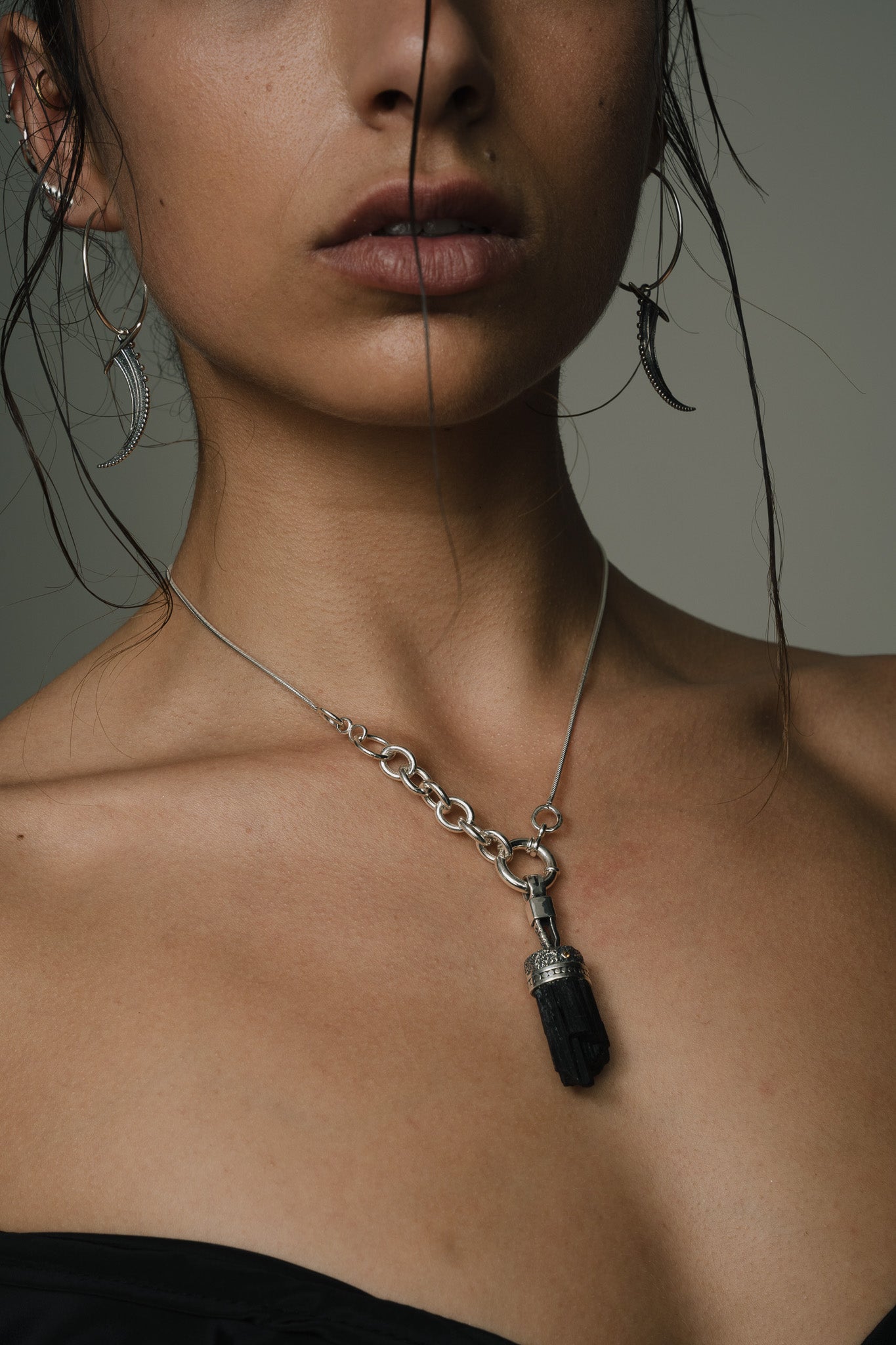 OOAK- Rough Black Tourmaline Crystal Pendant Necklace