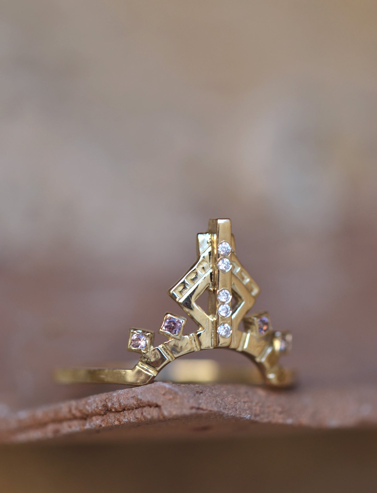 SOAR Ring 14K Solid Gold Lab Diamonds & Natural Peach Sapphires.