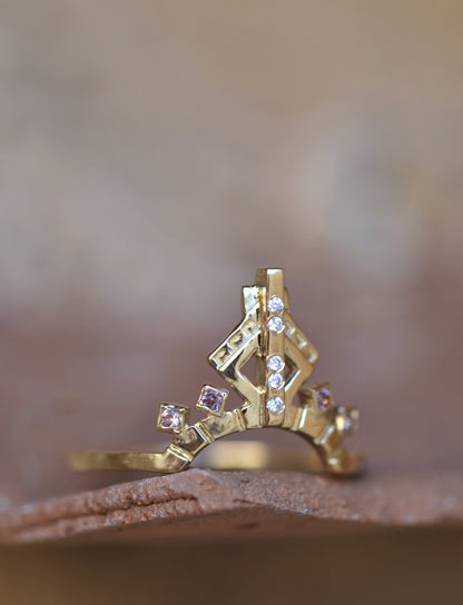 SOAR Ring 14K Solid Gold Lab Diamonds & Natural Peach Sapphires.