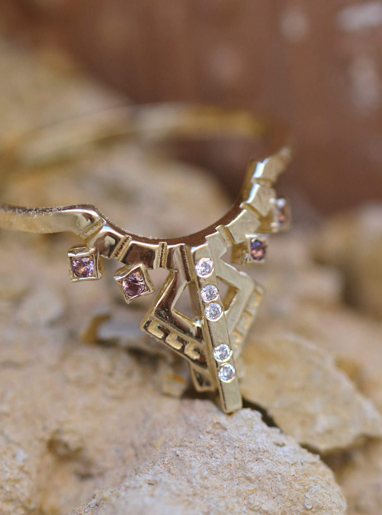 SOAR Ring 14K Solid Gold Lab Diamonds & Natural Peach Sapphires.