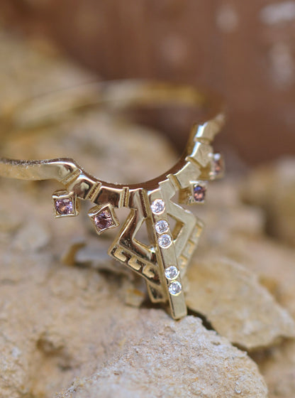 SOAR Ring 14K Solid Gold Lab Diamonds & Natural Peach Sapphires.