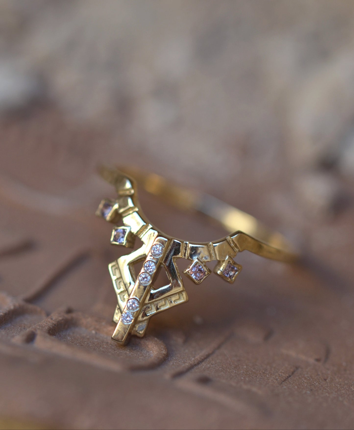 SOAR Ring 14K Solid Gold Lab Diamonds & Natural Peach Sapphires.