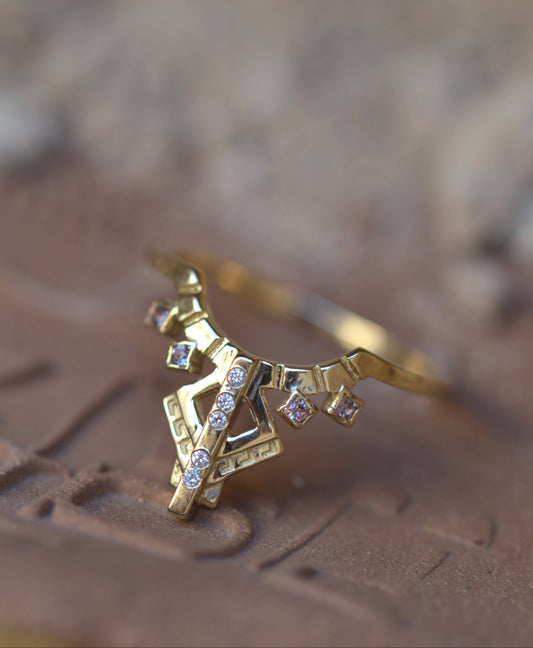 SOAR Ring 14K Solid Gold Lab Diamonds & Natural Peach Sapphires.