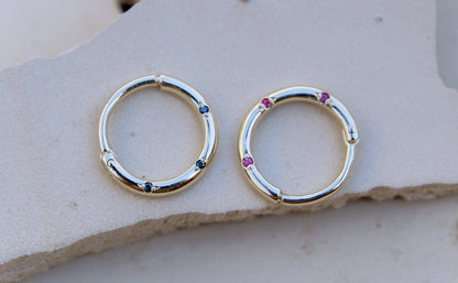 TRIO Piercing 14K Solid Gold Clicker Hoop Set With 3 Gems