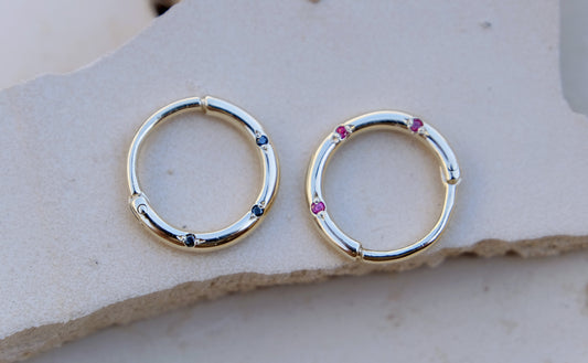 TRIO Piercing 14K Solid Gold Clicker Hoop Set With 3 Gems