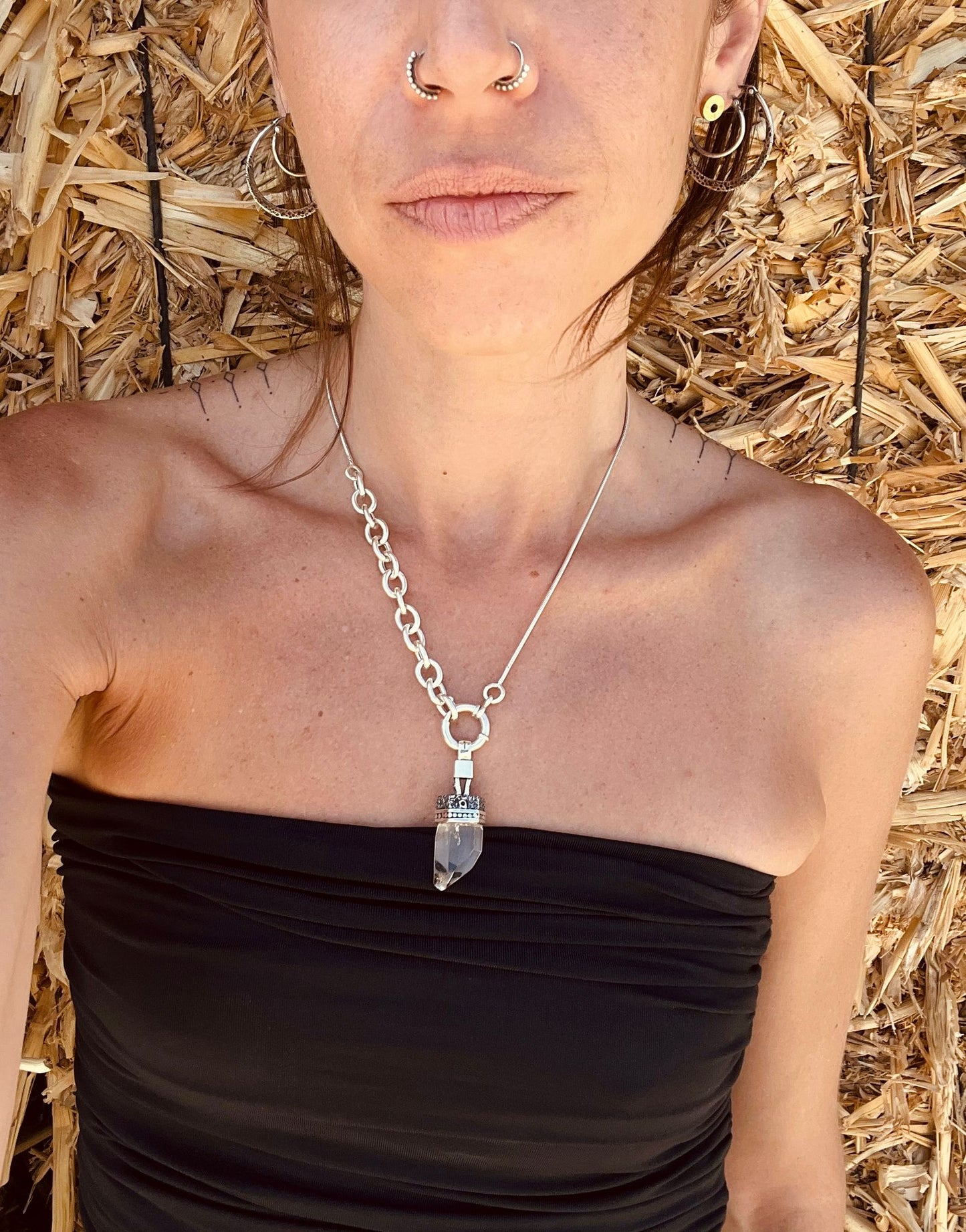 OOAK- Rough Clear Quartz Crystal Pendant Necklace