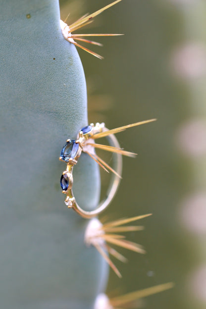 ZOHARA Ring 14K Gold Teal & Blue Sapphires, Lab diamonds