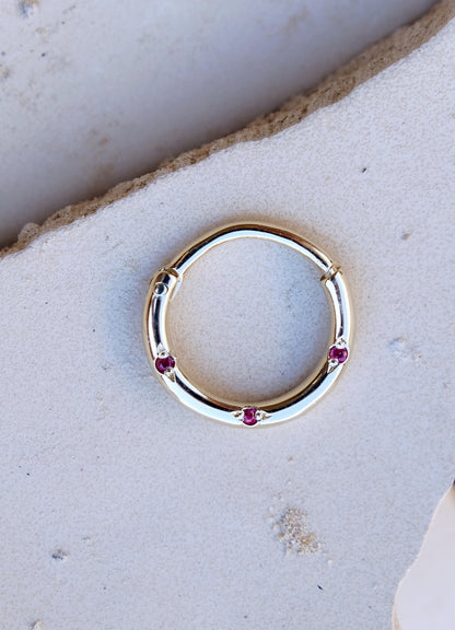 TRIO Piercing 14K Solid Gold Clicker Hoop Set With 3 Gems