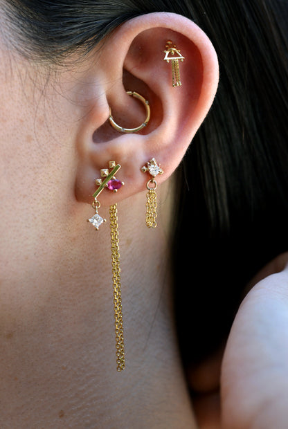 LASH GAZE 14K Solid Gold Stud Dangle Earrings